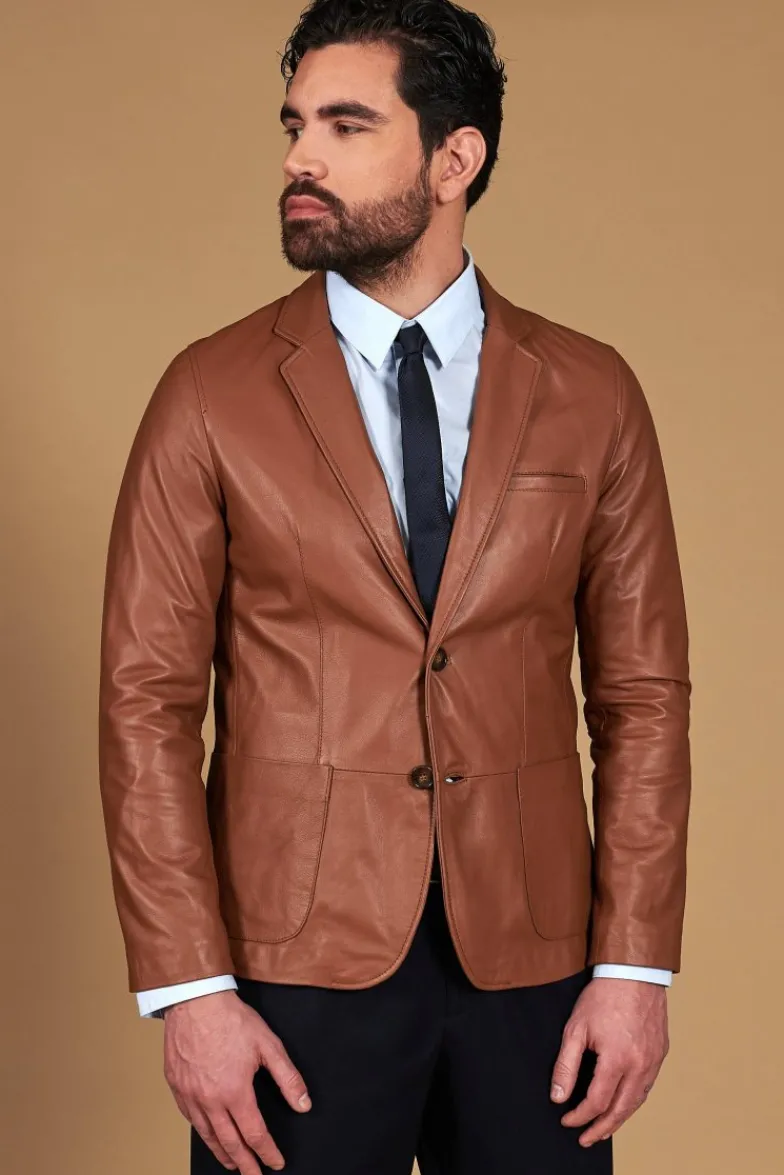Uomo D'Arienzo Luke - Blazer in pelle naturale cuoio con due bottoni