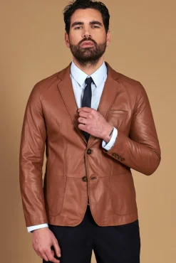 Uomo D'Arienzo Luke - Blazer in pelle naturale cuoio con due bottoni