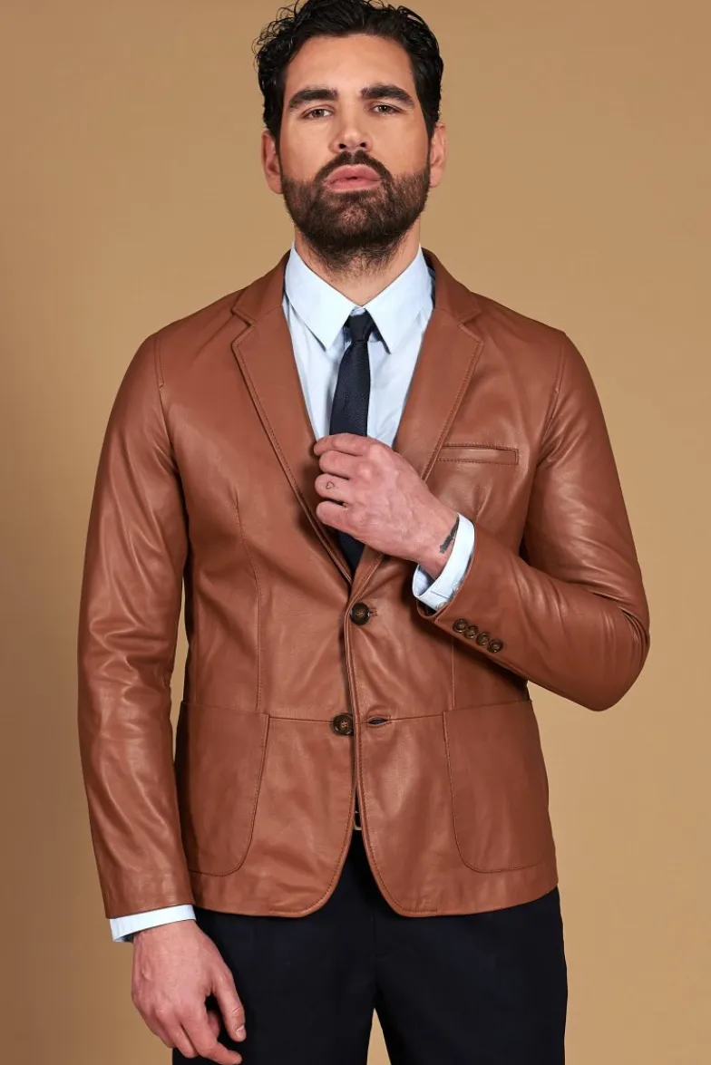 Uomo D'Arienzo Luke - Blazer in pelle naturale cuoio con due bottoni