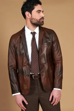 Uomo D'Arienzo Luke - Blazer in pelle naturale marrone nuvolato con due bottoni