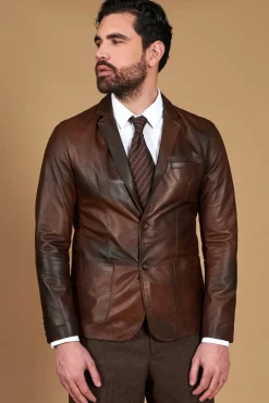 Uomo D'Arienzo Luke - Blazer in pelle naturale marrone nuvolato con due bottoni
