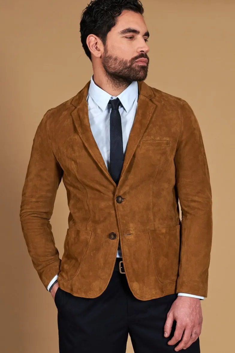 Uomo D'Arienzo Luke - Blazer in pelle scamosciata color cuoio con due bottoni
