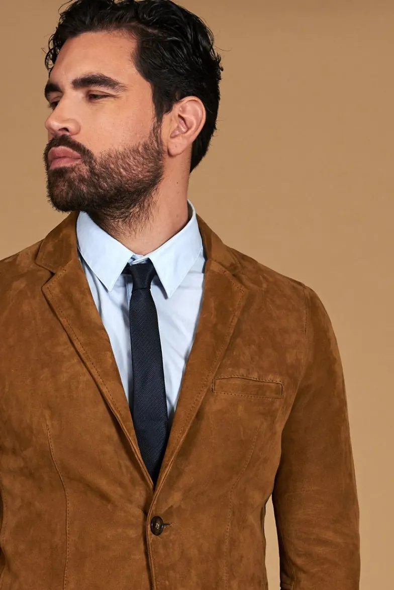 Uomo D'Arienzo Luke - Blazer in pelle scamosciata color cuoio con due bottoni