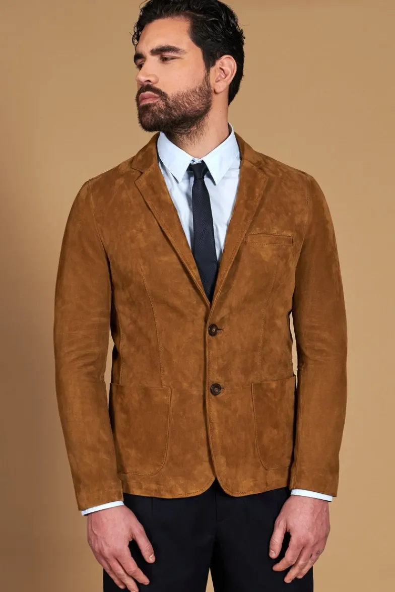 Uomo D'Arienzo Luke - Blazer in pelle scamosciata color cuoio con due bottoni