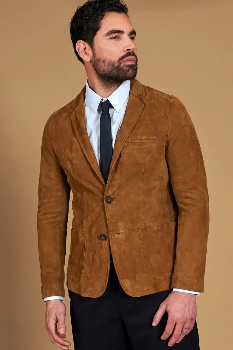 Uomo D'Arienzo Luke - Blazer in pelle scamosciata color cuoio con due bottoni