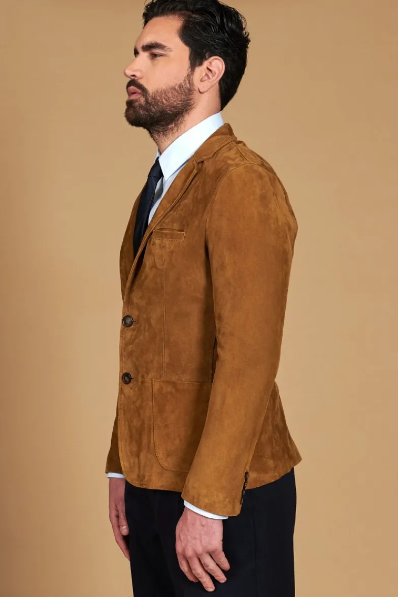 Uomo D'Arienzo Luke - Blazer in pelle scamosciata color cuoio con due bottoni