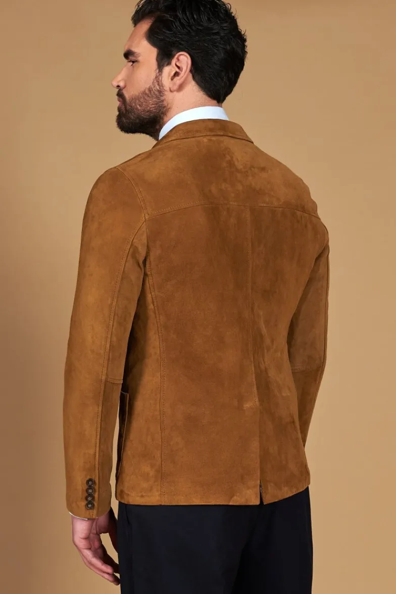 Uomo D'Arienzo Luke - Blazer in pelle scamosciata color cuoio con due bottoni