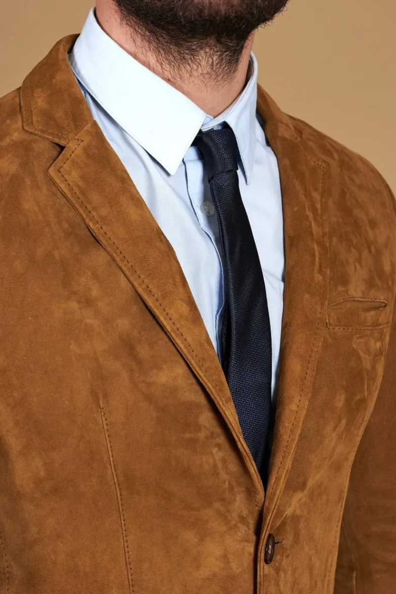 Uomo D'Arienzo Luke - Blazer in pelle scamosciata color cuoio con due bottoni
