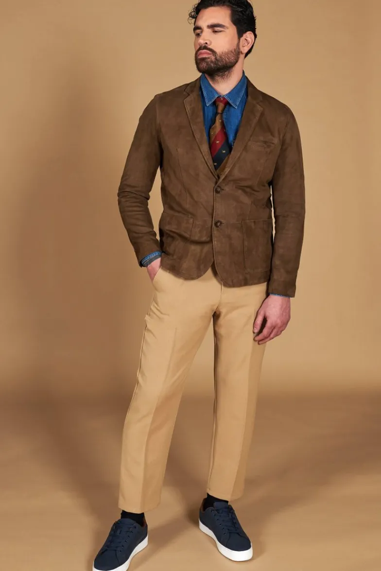 Uomo D'Arienzo Luke - Blazer in pelle scamosciata color fango con due bottoni