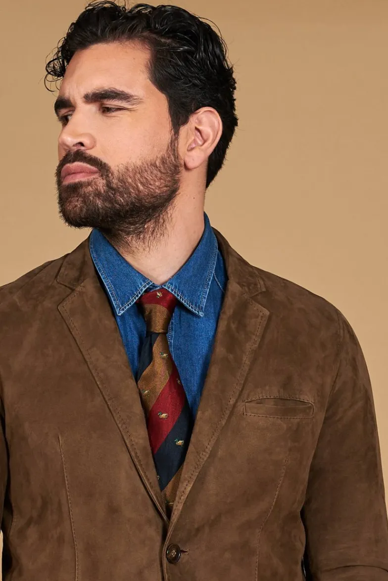 Uomo D'Arienzo Luke - Blazer in pelle scamosciata color fango con due bottoni