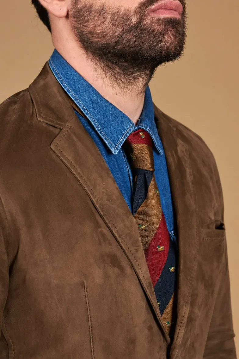 Uomo D'Arienzo Luke - Blazer in pelle scamosciata color fango con due bottoni