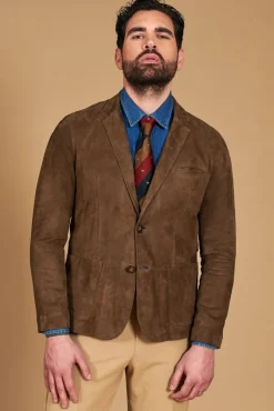 Uomo D'Arienzo Luke - Blazer in pelle scamosciata color fango con due bottoni