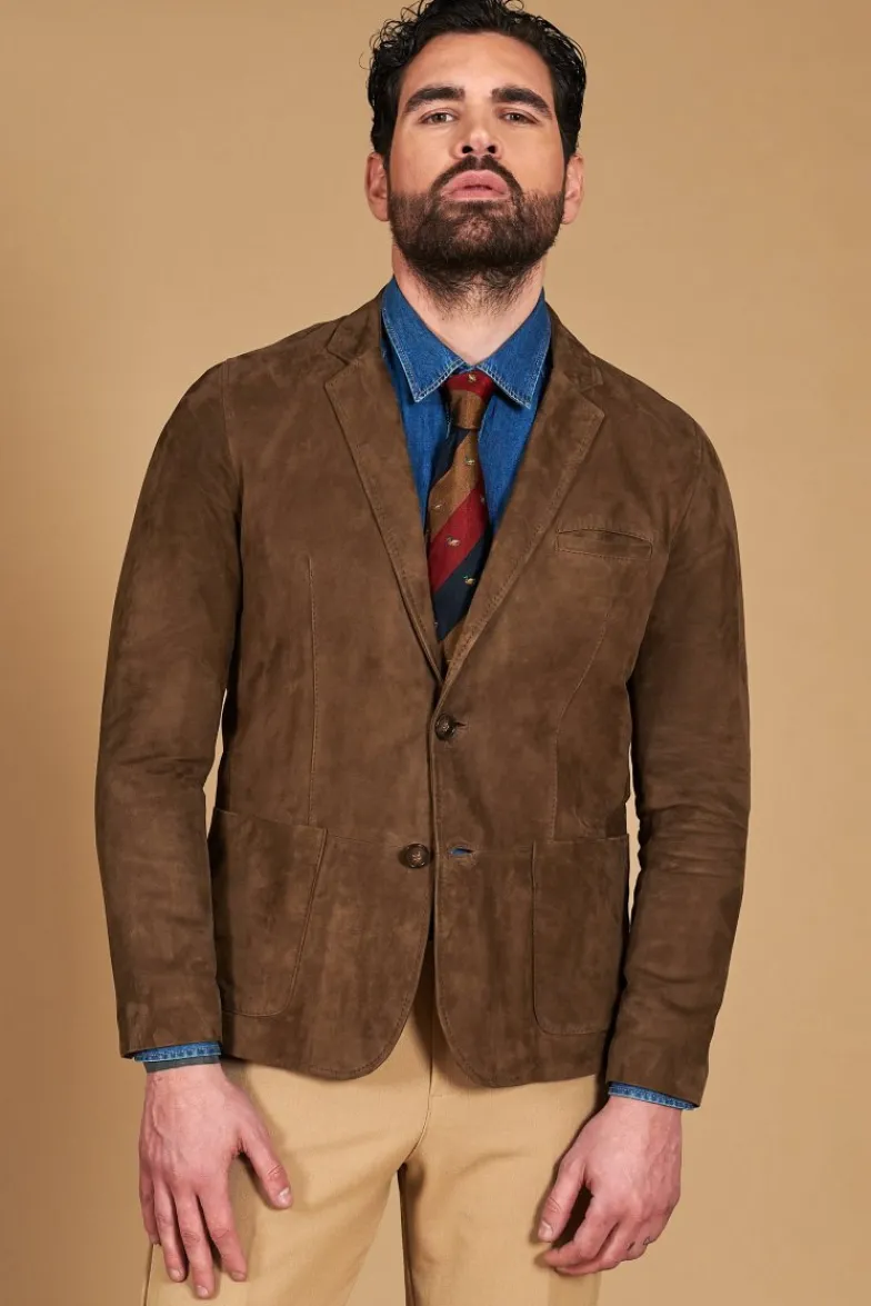 Uomo D'Arienzo Luke - Blazer in pelle scamosciata color fango con due bottoni
