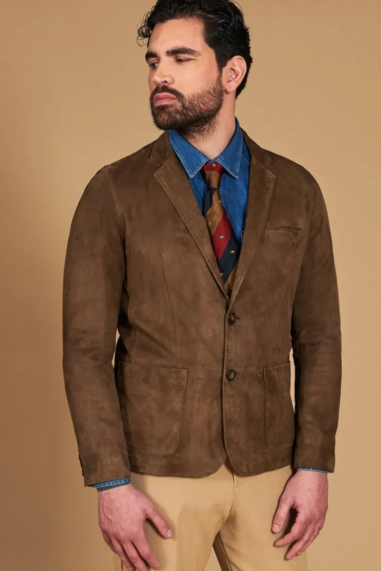 Uomo D'Arienzo Luke - Blazer in pelle scamosciata color fango con due bottoni