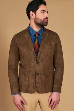 Uomo D'Arienzo Luke - Blazer in pelle scamosciata color fango con due bottoni