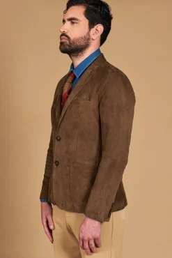 Uomo D'Arienzo Luke - Blazer in pelle scamosciata color fango con due bottoni