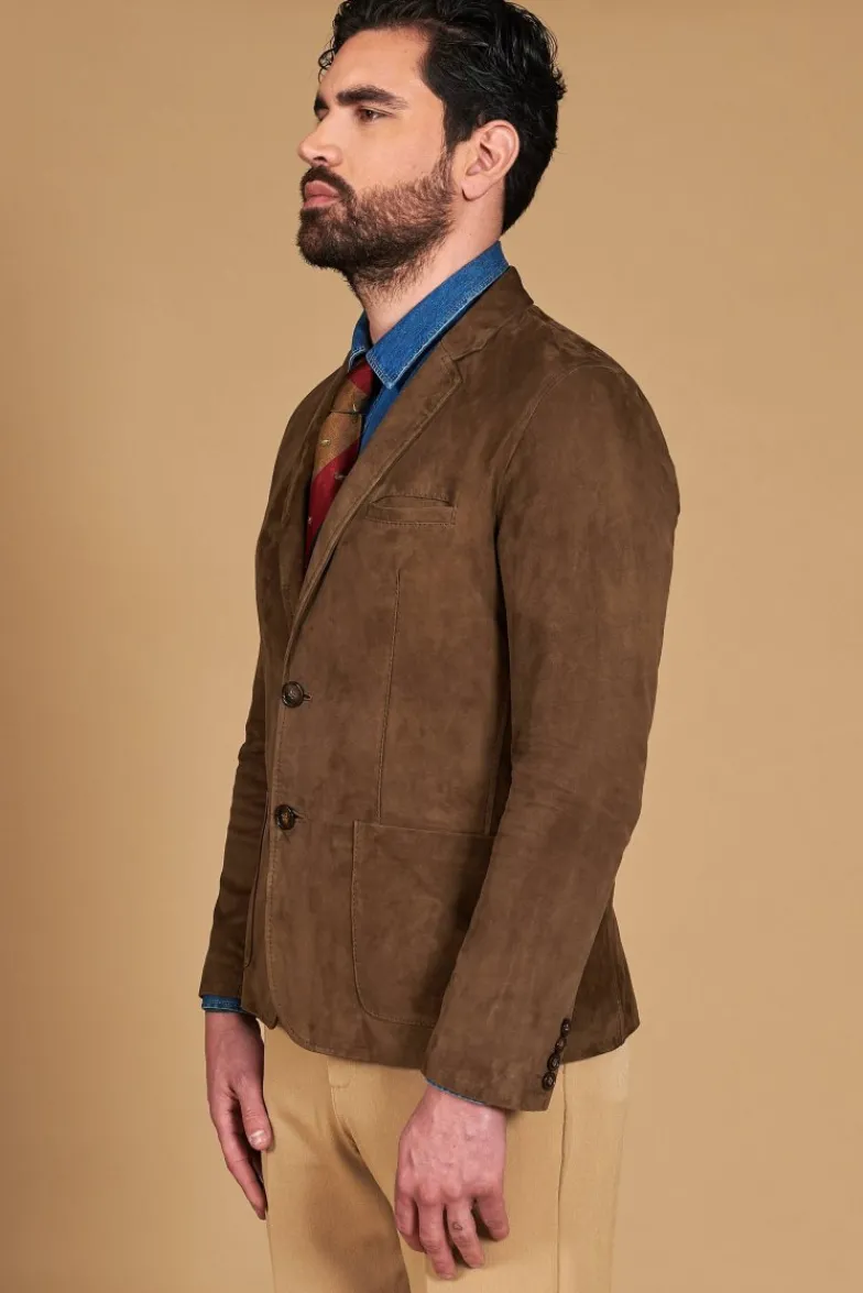 Uomo D'Arienzo Luke - Blazer in pelle scamosciata color fango con due bottoni