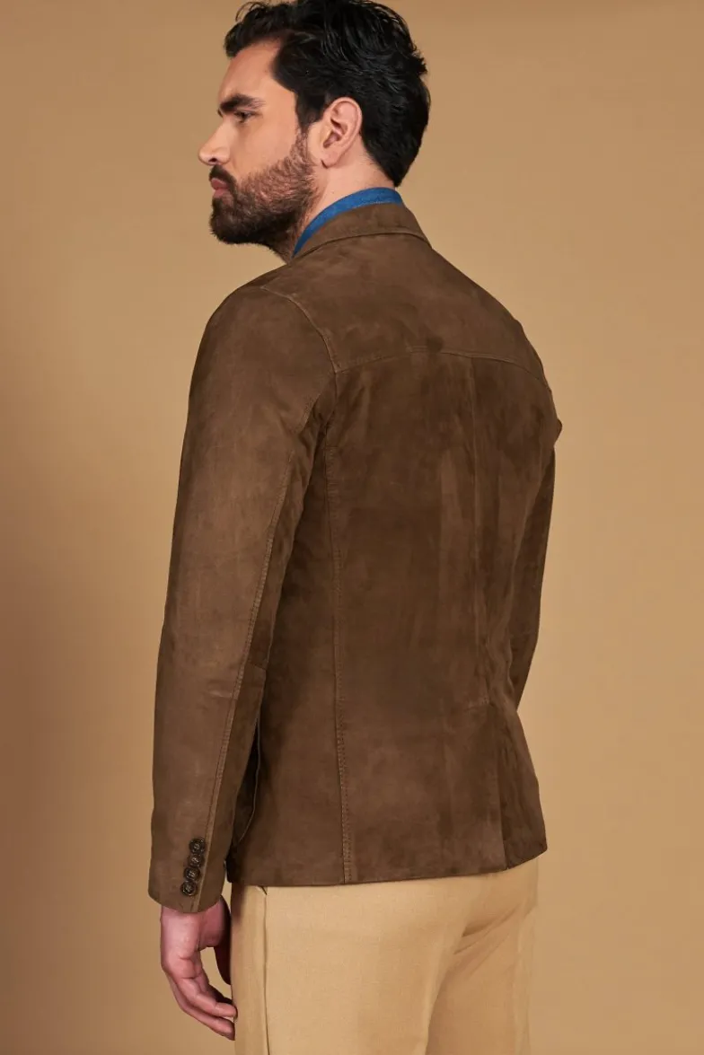 Uomo D'Arienzo Luke - Blazer in pelle scamosciata color fango con due bottoni