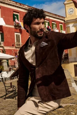 Uomo D'Arienzo Luke - Blazer in pelle scamosciata color marrone con due bottoni