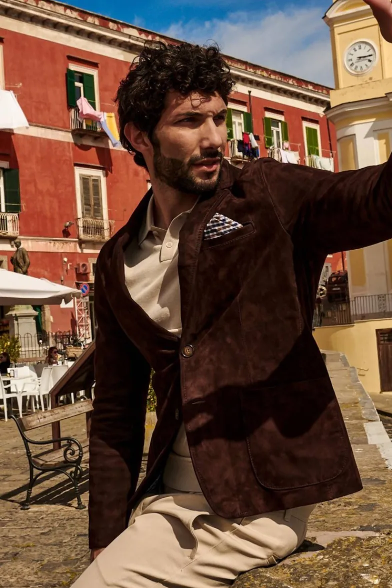 Uomo D'Arienzo Luke - Blazer in pelle scamosciata color marrone con due bottoni
