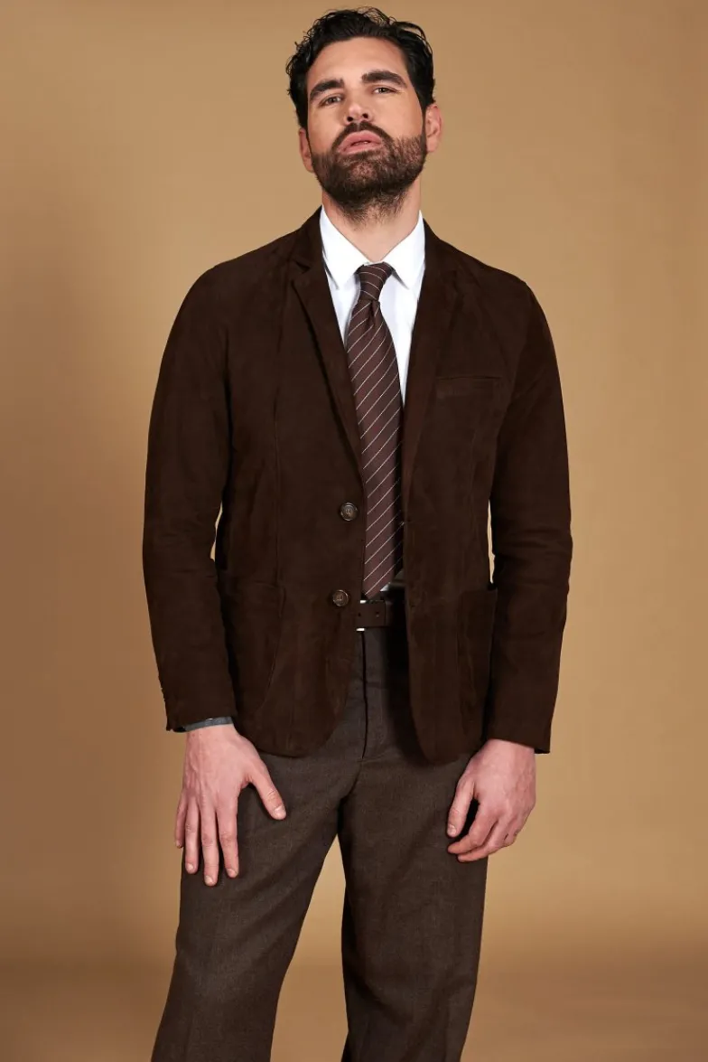 Uomo D'Arienzo Luke - Blazer in pelle scamosciata color marrone con due bottoni