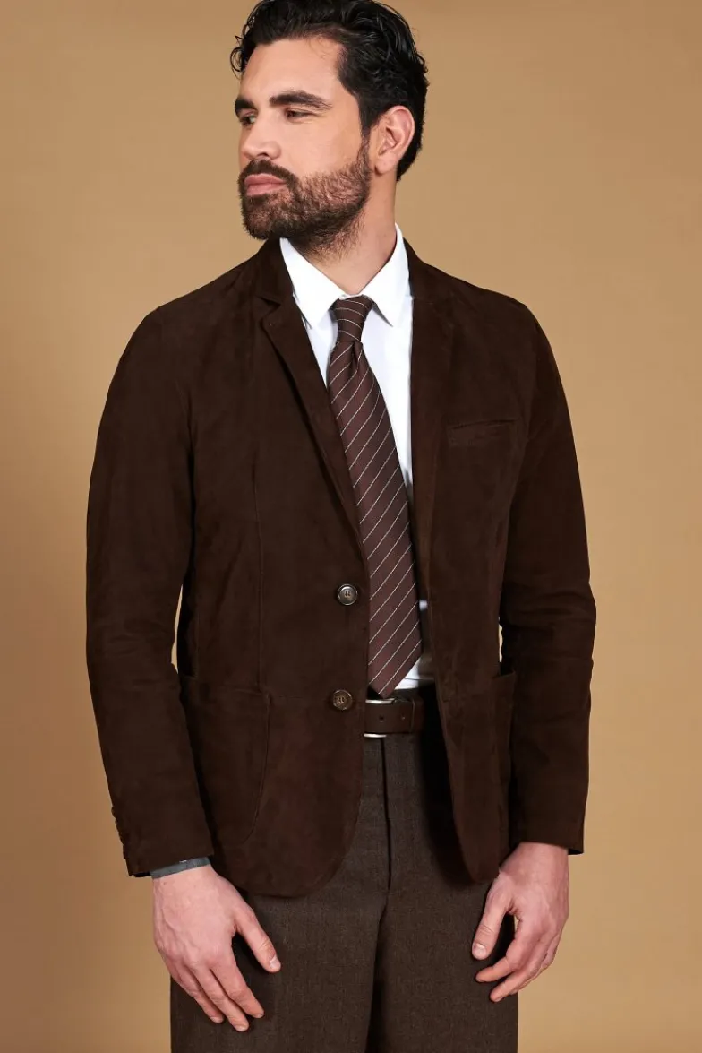 Uomo D'Arienzo Luke - Blazer in pelle scamosciata color marrone con due bottoni