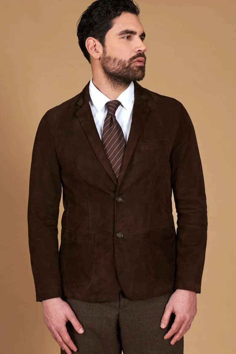 Uomo D'Arienzo Luke - Blazer in pelle scamosciata color marrone con due bottoni