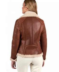 Donna D'Arienzo Malù - Montone shearling cuoio con cintura e cerniera trasversale