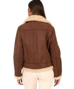 Donna D'Arienzo Malù - Montone shearling cuoio con cintura e cerniera trasversale