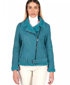 Donna D'Arienzo Malù - Montone shearling ottanio con cintura e cerniera trasversale