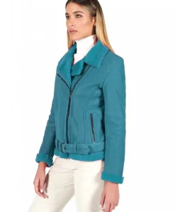 Donna D'Arienzo Malù - Montone shearling ottanio con cintura e cerniera trasversale