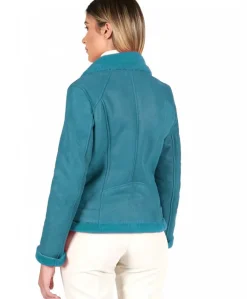 Donna D'Arienzo Malù - Montone shearling ottanio con cintura e cerniera trasversale