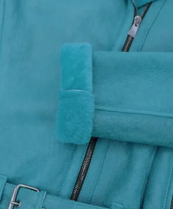Donna D'Arienzo Malù - Montone shearling ottanio con cintura e cerniera trasversale