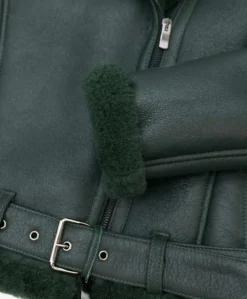 Donna D'Arienzo Malù - Montone shearling verde con cintura e cerniera trasversale