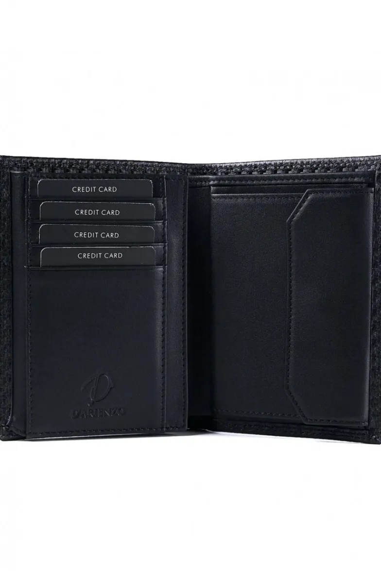 D'Arienzo Malik - Portafoglio in pelle nero design carbonio pieghevole due ante