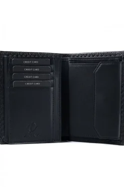 D'Arienzo Malik - Portafoglio in pelle nero design carbonio pieghevole due ante