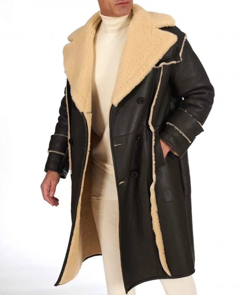 Uomo D'Arienzo M-Alix - Cappotto in montone testa di moro doppiopetto effetto vintage