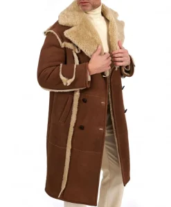 Uomo D'Arienzo M-Alix - Cappotto in montone scamosciato color cuoio doppiopetto