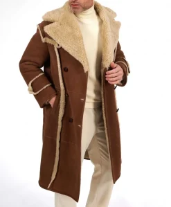 Uomo D'Arienzo M-Alix - Cappotto in montone scamosciato color cuoio doppiopetto