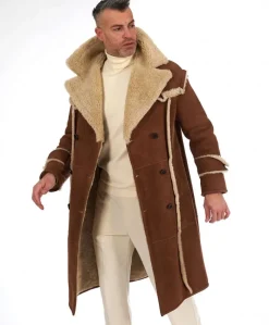 Uomo D'Arienzo M-Alix - Cappotto in montone scamosciato color cuoio doppiopetto
