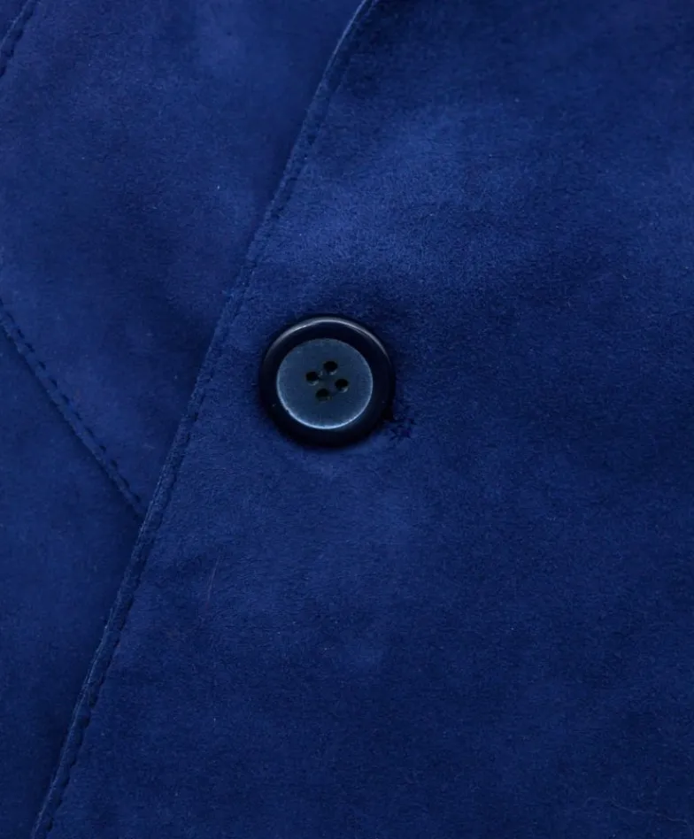 Donna D'Arienzo Marika - Cappottino in pelle scamosciata blu fodera tessuto