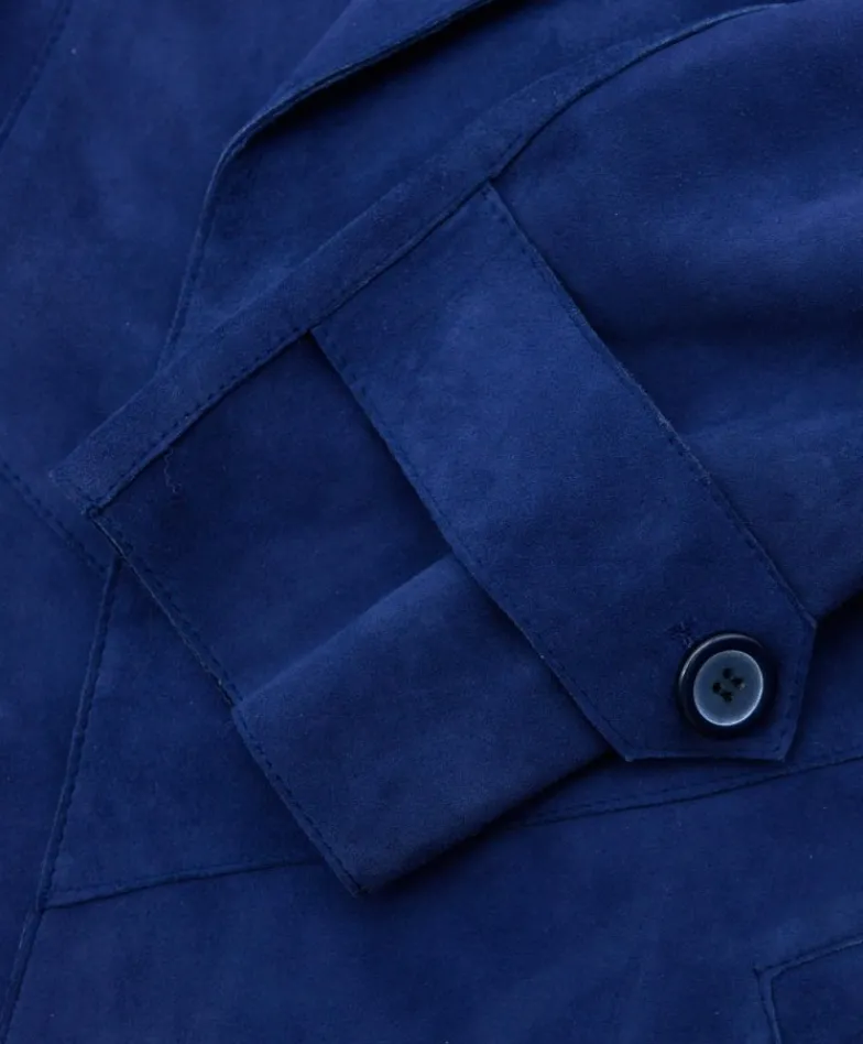 Donna D'Arienzo Marika - Cappottino in pelle scamosciata blu fodera tessuto