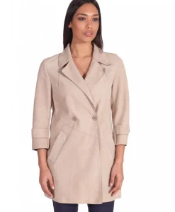 Donna D'Arienzo Marika - Cappottino in pelle scamosciata beige fodera tessuto