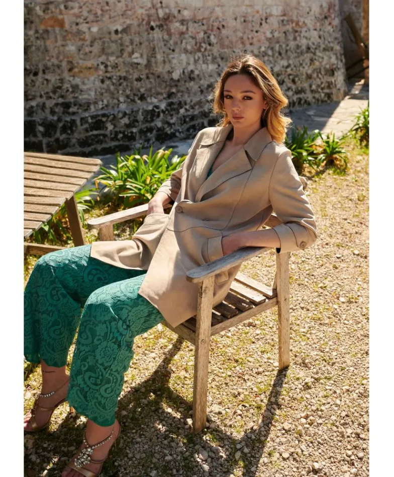 Donna D'Arienzo Marika - Cappottino in pelle scamosciata beige fodera tessuto
