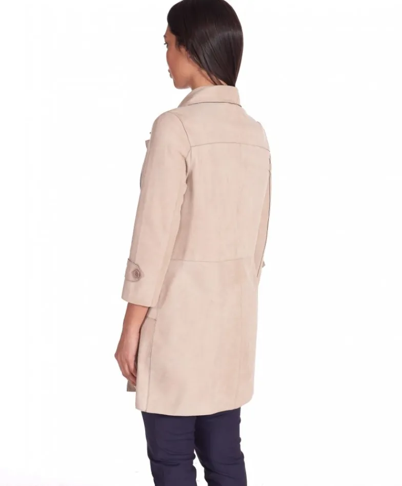 Donna D'Arienzo Marika - Cappottino in pelle scamosciata beige fodera tessuto