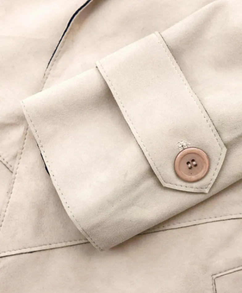 Donna D'Arienzo Marika - Cappottino in pelle scamosciata beige fodera tessuto