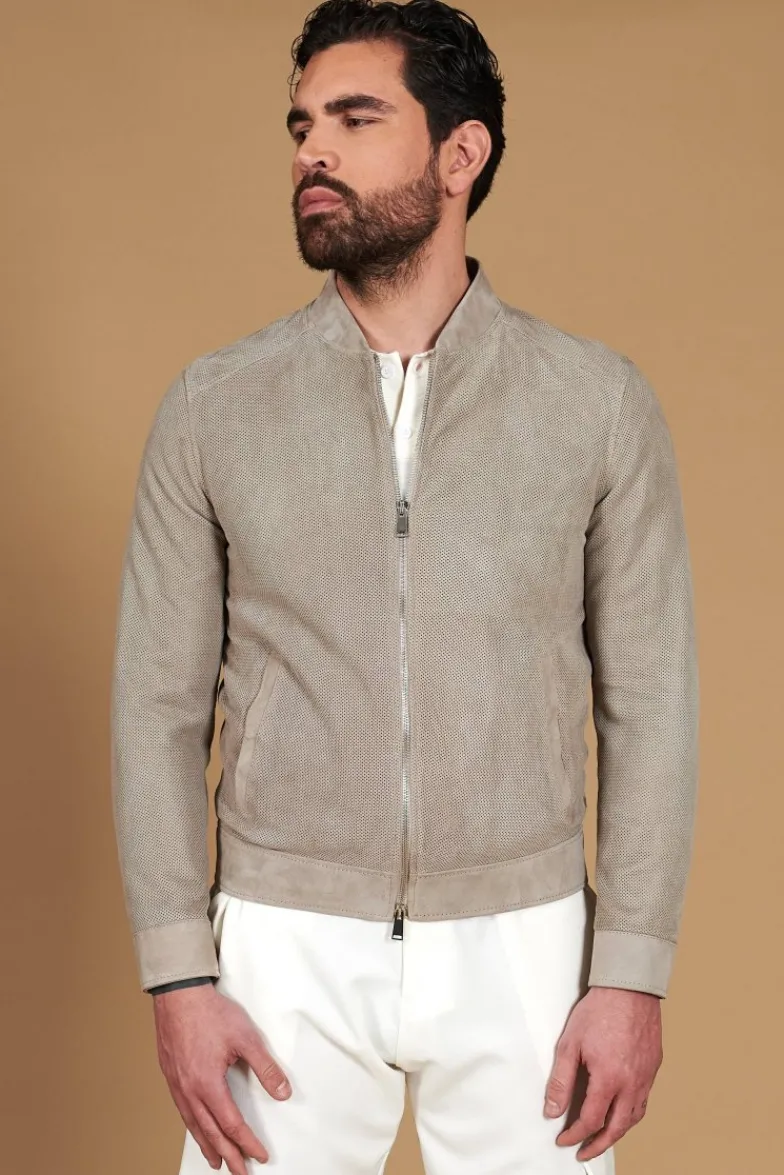 Uomo D'Arienzo Marlon - Giacca in camoscio traforato colore grigio con cerniera
