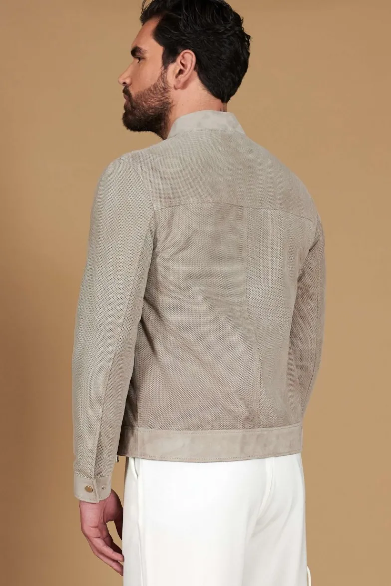 Uomo D'Arienzo Marlon - Giacca in camoscio traforato colore grigio con cerniera