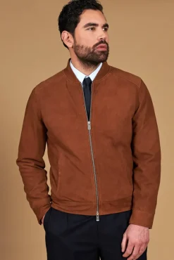 Uomo D'Arienzo Marlon - Giacca in pelle camoscio color cuoio con cerniera