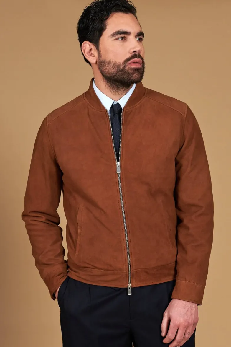 Uomo D'Arienzo Marlon - Giacca in pelle camoscio color cuoio con cerniera